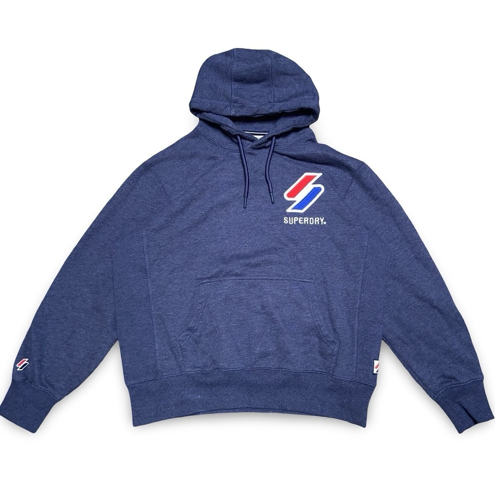 Superdry Hoodie Men's Size 2XL Logo Hooded Drawstring Gray